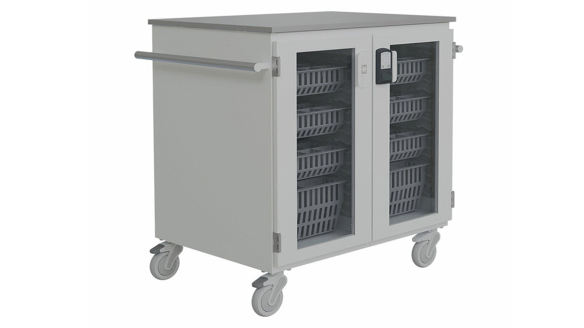 mobile medical storage cabinet with adjustable shelving and secure storage compartments
